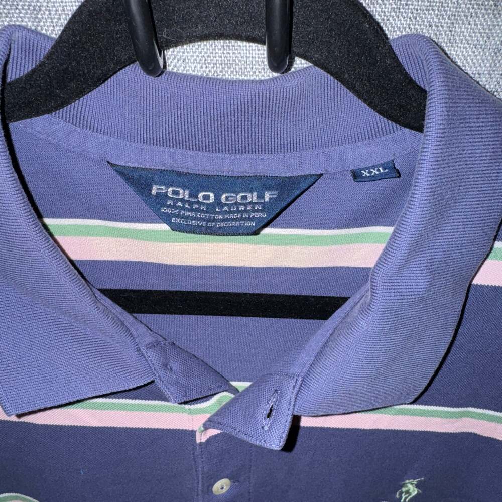 Polo Golf Ralph Lauren XXL Navy Blue Striped Pima Cotton Polo Shirt - Picture 2 of 4